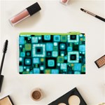 Teal Squares Cosmetic Bag (XS) Back