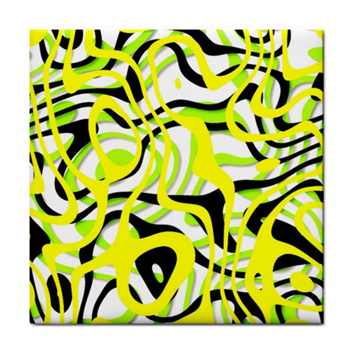 Ribbon Chaos Yellow Tile Coasters