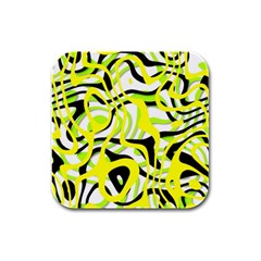 Ribbon Chaos Yellow Rubber Square Coaster (4 Pack) 