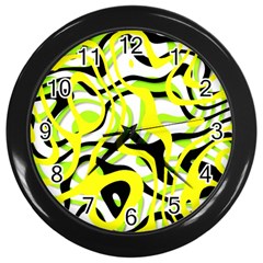 Ribbon Chaos Yellow Wall Clocks (black) by ImpressiveMoments