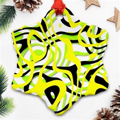 Ribbon Chaos Yellow Snowflake Ornament (2-side) by ImpressiveMoments