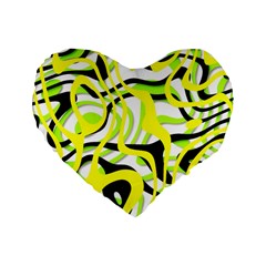 Ribbon Chaos Yellow Standard 16  Premium Heart Shape Cushions