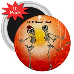 Dancing For Christmas, Funny Skeletons 3  Magnets (10 Pack) 