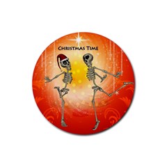 Dancing For Christmas, Funny Skeletons Rubber Round Coaster (4 Pack)  by FantasyWorld7