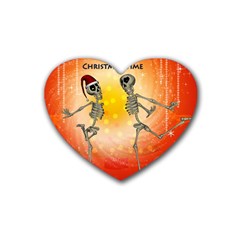 Dancing For Christmas, Funny Skeletons Rubber Coaster (heart) 