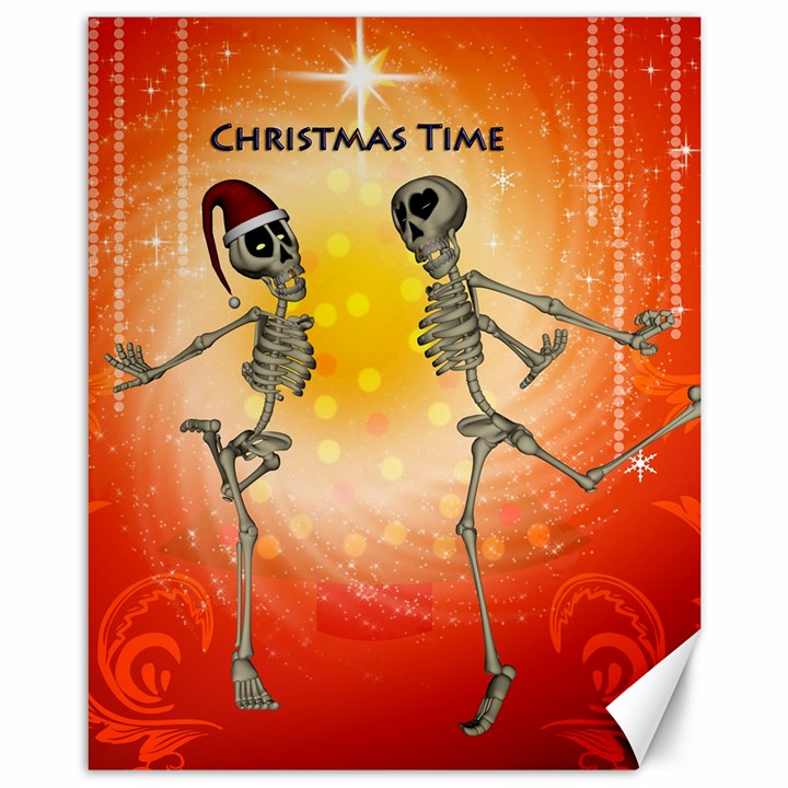 Dancing For Christmas, Funny Skeletons Canvas 11  x 14  