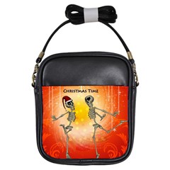 Dancing For Christmas, Funny Skeletons Girls Sling Bags by FantasyWorld7