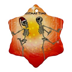 Dancing For Christmas, Funny Skeletons Ornament (snowflake)  by FantasyWorld7