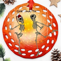 Dancing For Christmas, Funny Skeletons Round Filigree Ornament (2side) by FantasyWorld7