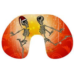 Dancing For Christmas, Funny Skeletons Travel Neck Pillows by FantasyWorld7