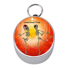 Dancing For Christmas, Funny Skeletons Mini Silver Compasses by FantasyWorld7