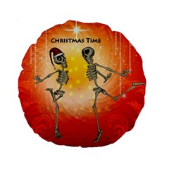 Dancing For Christmas, Funny Skeletons Standard 15  Premium Flano Round Cushions by FantasyWorld7