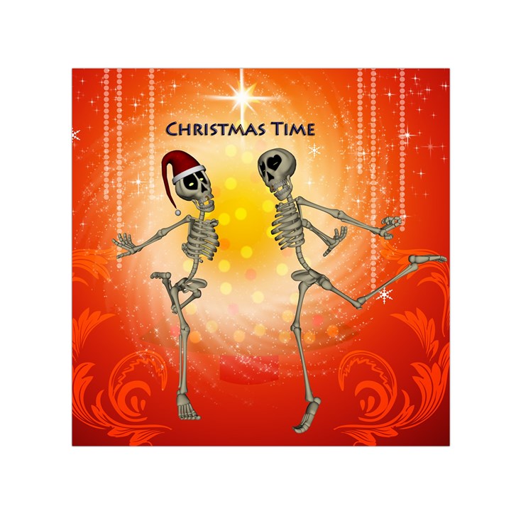 Dancing For Christmas, Funny Skeletons Small Satin Scarf (Square) 