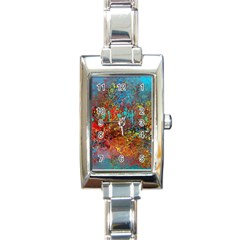 Abstract In Red, Turquoise, And Yellow Rectangle Italian Charm Watches