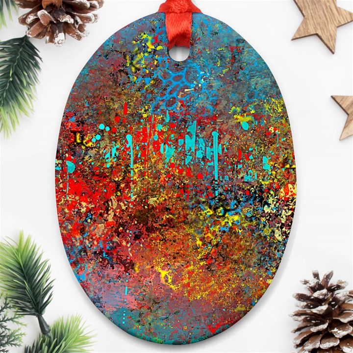 Abstract in Red, Turquoise, and Yellow Ornament (Oval) 