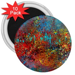 Abstract In Red, Turquoise, And Yellow 3  Magnets (10 Pack) 