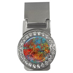 Abstract In Red, Turquoise, And Yellow Money Clips (cz) 