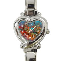 Abstract In Red, Turquoise, And Yellow Heart Italian Charm Watch