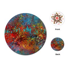 Abstract In Red, Turquoise, And Yellow Playing Cards (round) 