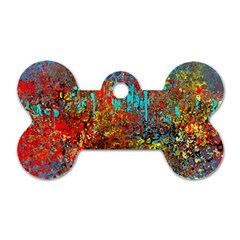 Abstract In Red, Turquoise, And Yellow Dog Tag Bone (two Sides)