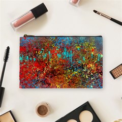 Abstract In Red, Turquoise, And Yellow Cosmetic Bag (medium)  by digitaldivadesigns