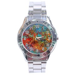 Abstract In Red, Turquoise, And Yellow Stainless Steel Men s Watch