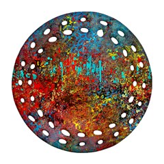 Abstract In Red, Turquoise, And Yellow Ornament (round Filigree) 