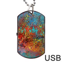 Abstract In Red, Turquoise, And Yellow Dog Tag Usb Flash (two Sides) 