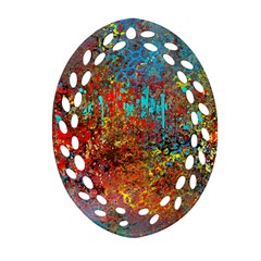 Abstract In Red, Turquoise, And Yellow Oval Filigree Ornament (2-side) 