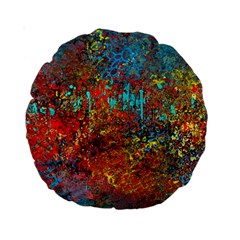 Abstract In Red, Turquoise, And Yellow Standard 15  Premium Round Cushions