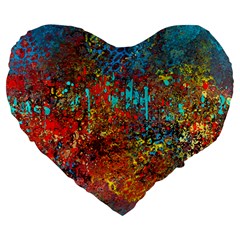 Abstract In Red, Turquoise, And Yellow Large 19  Premium Heart Shape Cushions