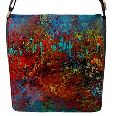 Abstract In Red, Turquoise, And Yellow Flap Messenger Bag (s)