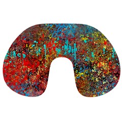 Abstract In Red, Turquoise, And Yellow Travel Neck Pillows