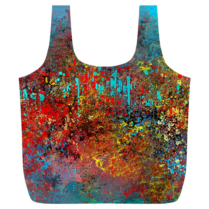 Abstract in Red, Turquoise, and Yellow Full Print Recycle Bags (L) 