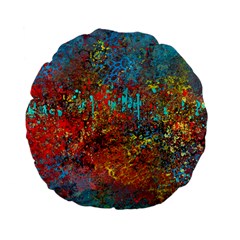 Abstract In Red, Turquoise, And Yellow Standard 15  Premium Flano Round Cushions