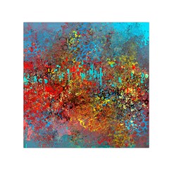 Abstract In Red, Turquoise, And Yellow Small Satin Scarf (square) 