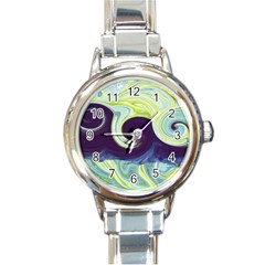 Abstract Ocean Waves Round Italian Charm Watches by digitaldivadesigns