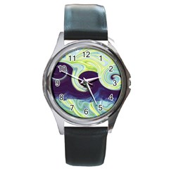 Abstract Ocean Waves Round Metal Watches