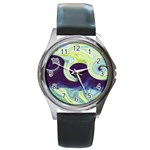 Abstract Ocean Waves Round Metal Watches Front