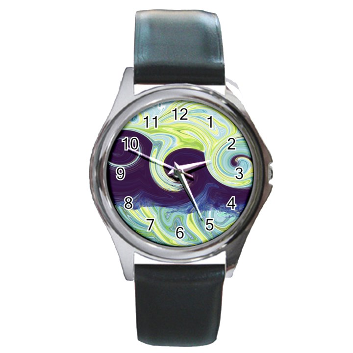 Abstract Ocean Waves Round Metal Watches