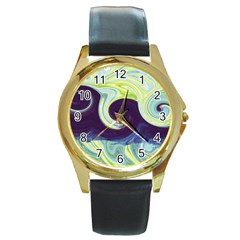 Abstract Ocean Waves Round Gold Metal Watches