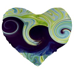 Abstract Ocean Waves Large 19  Premium Flano Heart Shape Cushions