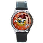 Funny Christmas Smiley With Sunglasses Round Metal Watches