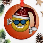 Funny Christmas Smiley With Sunglasses Ornament (Round) 