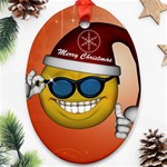 Funny Christmas Smiley With Sunglasses Ornament (Oval) 