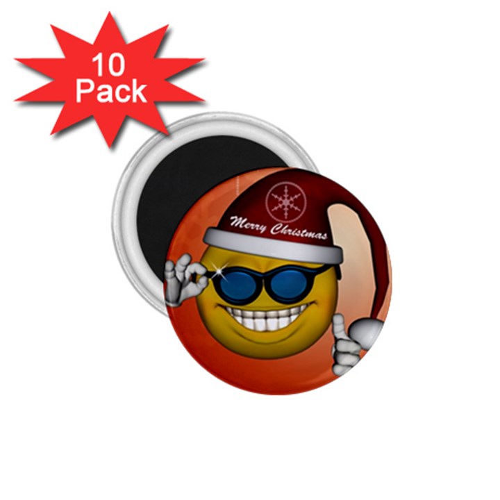 Funny Christmas Smiley With Sunglasses 1.75  Magnets (10 pack) 