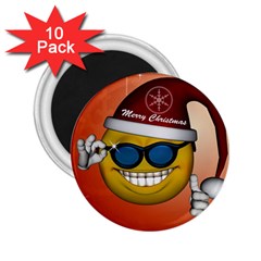 Funny Christmas Smiley With Sunglasses 2 25  Magnets (10 Pack)  by FantasyWorld7