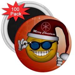 Funny Christmas Smiley With Sunglasses 3  Magnets (100 Pack) by FantasyWorld7