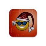 Funny Christmas Smiley With Sunglasses Rubber Square Coaster (4 pack) 