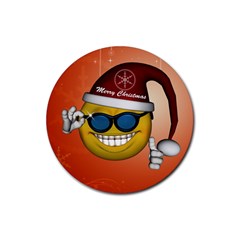 Funny Christmas Smiley With Sunglasses Rubber Coaster (round)  by FantasyWorld7